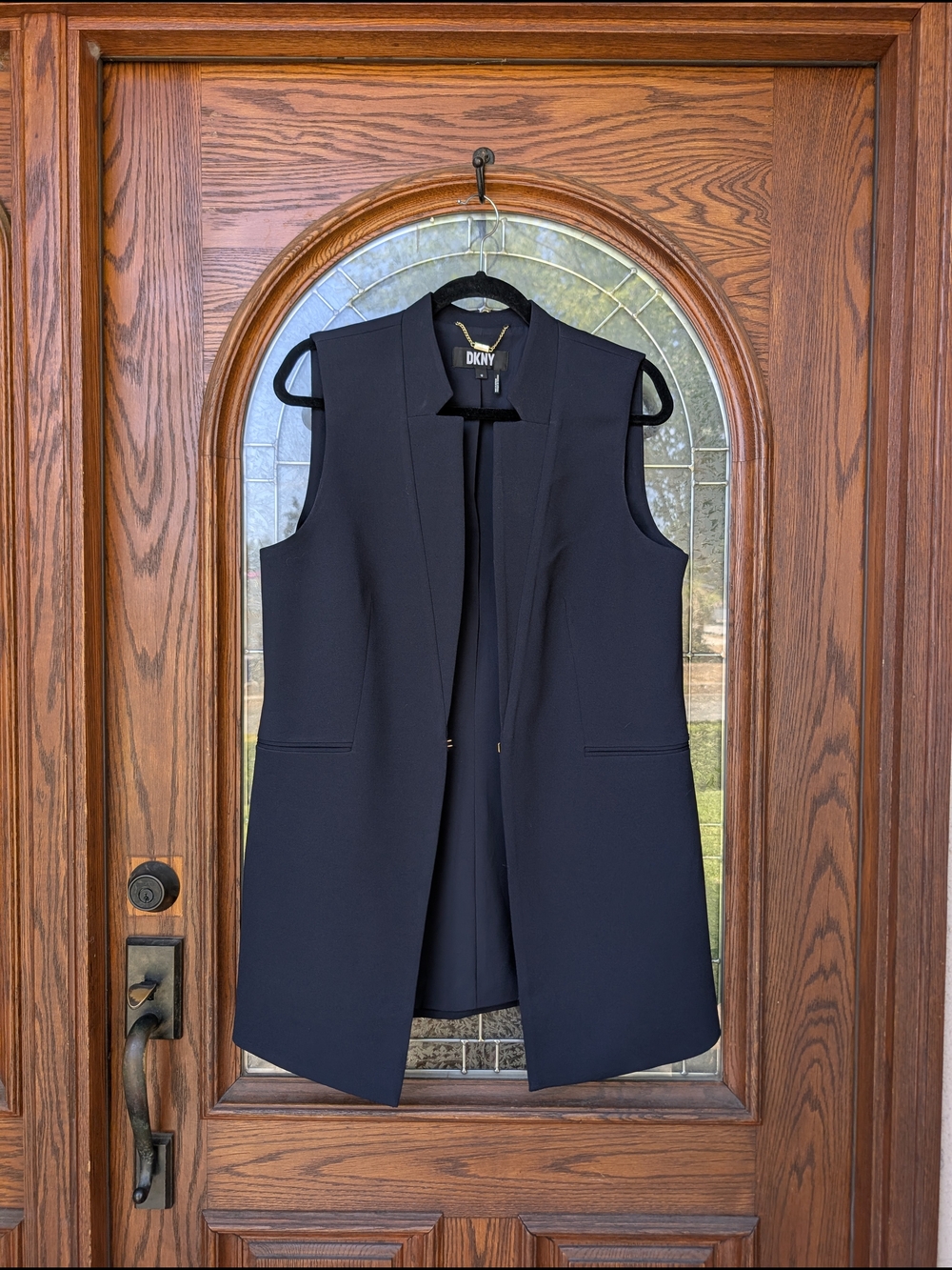 DKNY Navy Sleeveless Longline Blazer Vest